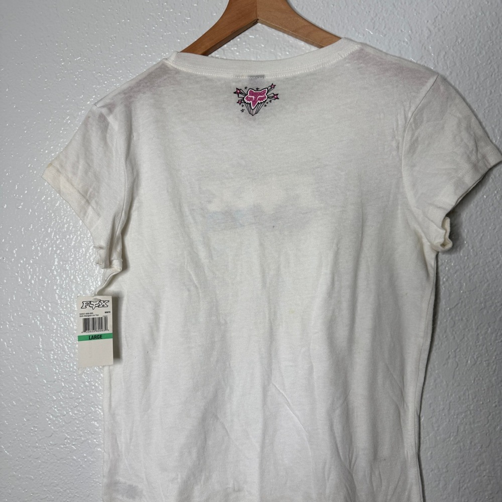 Vintage Y2K Fox Racing Stargaze Tee White Glitter Graphic T-Shirt Sz Large NEW - Picture 2 of 13
